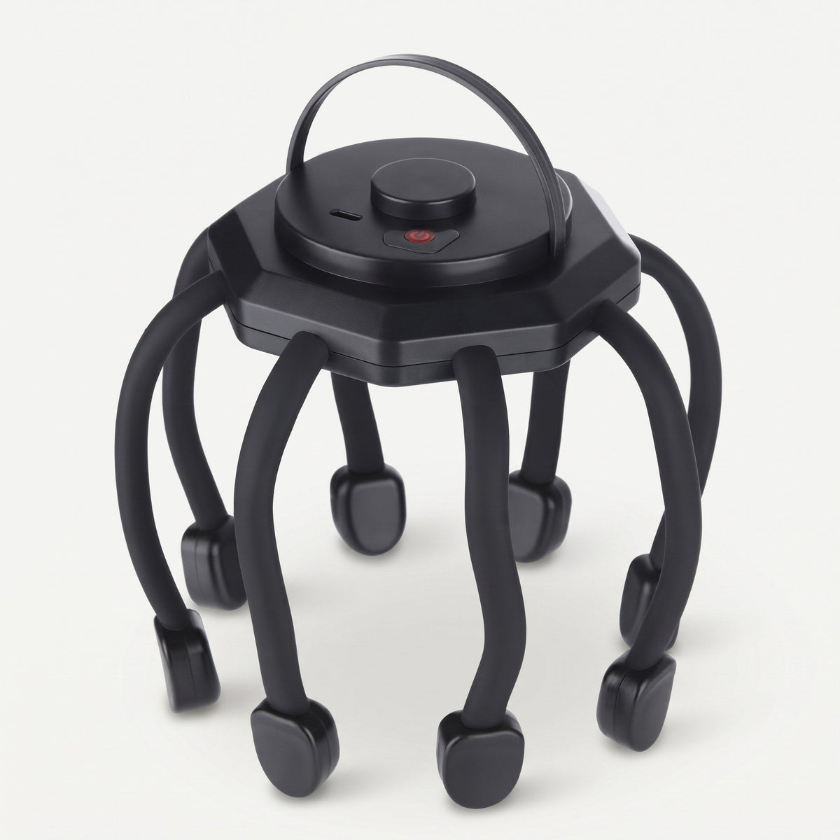 Masajeador de cabeza pulpo negro con 12 brazos flexibles