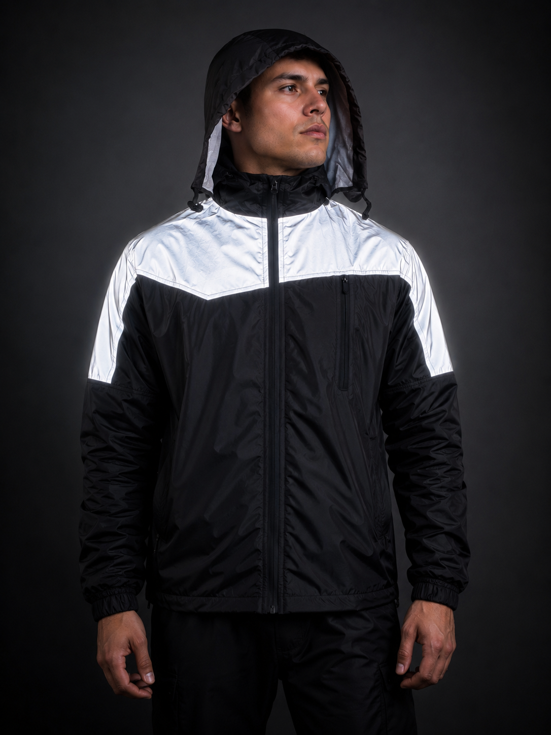 Chaqueta de caballero con capucha puesta
